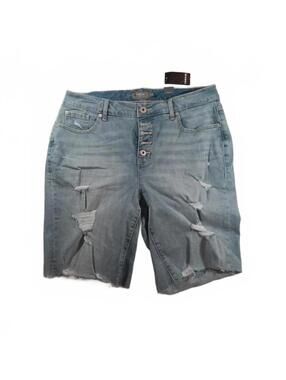 Torrid Light Blue Distressed Denim  Bermuda Shorts with Button Fly